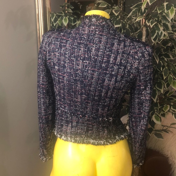 ZARA BLUE tweed  MOTO JACKET size S - Picture 3 of 6